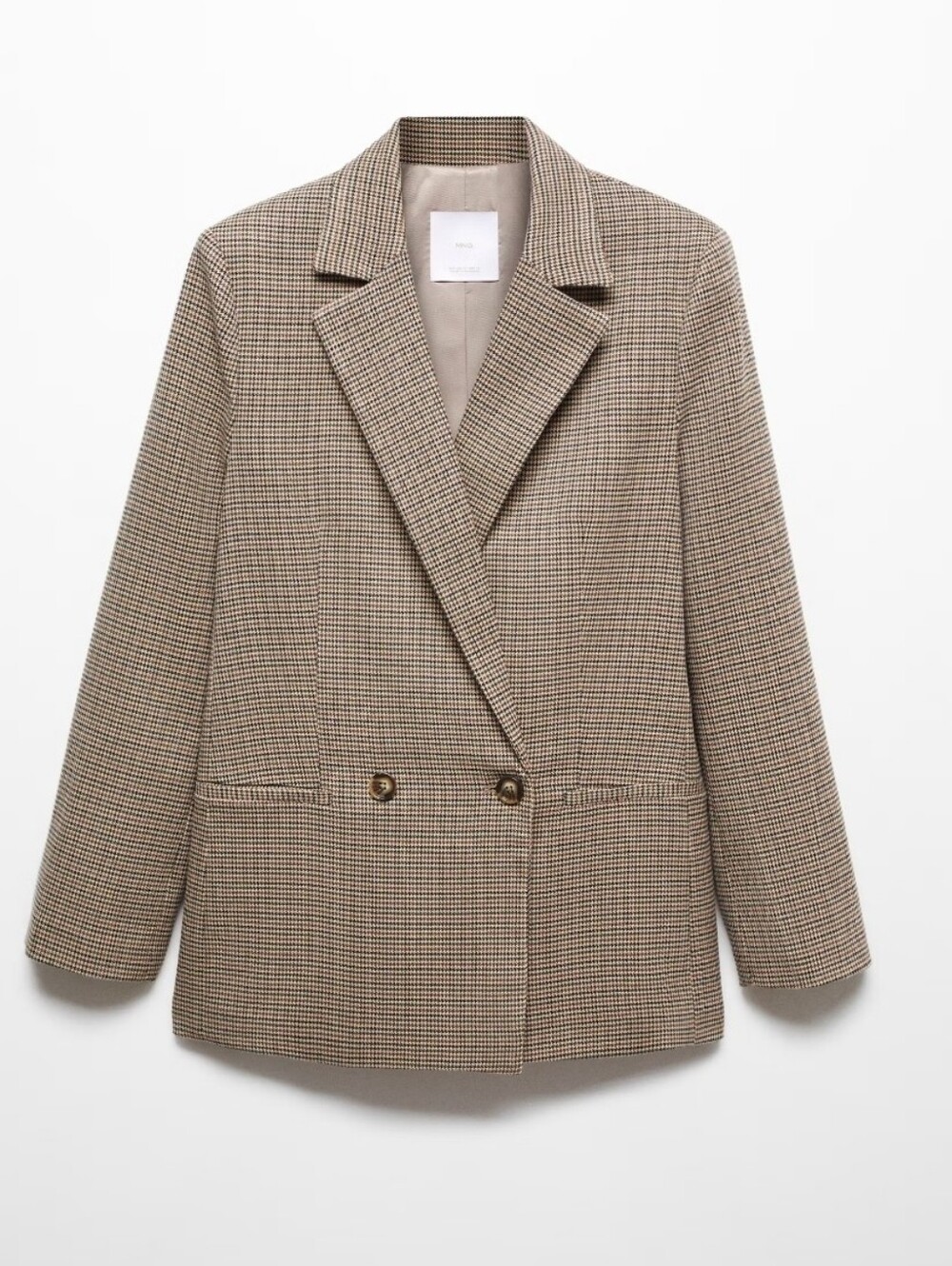 MANGO Women’s Double-Breasted Checked Blazer in Beige